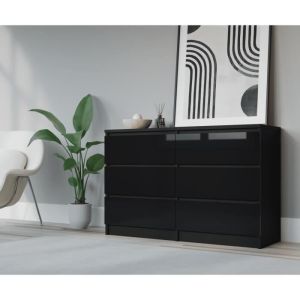 Aparador con 6 cajones - negro brillo - 120 cm