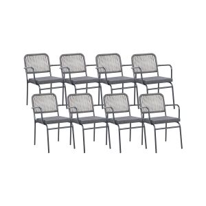 Conjunto de 8 sillas de jardín con cojines taceno metal gris
