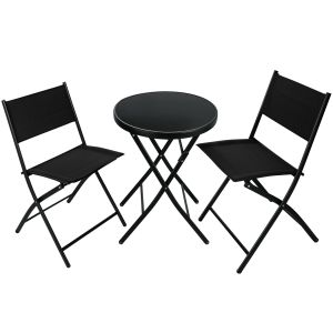 Conjunto de muebles para balcón, mesa y sillas, 3 piezas, negro
