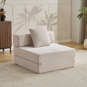 Sofá cama plegable individual de pana blanca para salón y dormitorio