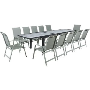 Mesa extensible y sillas de jardín de aluminio <<lagos>> - 200/320 x 105 x