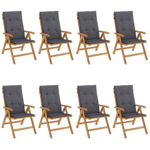 vidaXL sillas de jardín reclinables y cojines 8 uds madera maciza teca