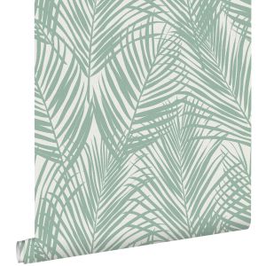 Estahome papel pintado hojas de palmera menta verde 53 cm x 10.05 m
