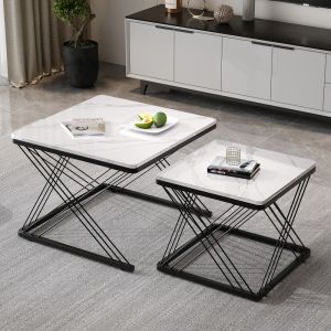 Set de 2 mesas de centro cuadradas mdf blanco y negro 45x60x60cm