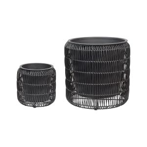 Conjunto de 2 macetas brodiea 26/45 cm ratán sintético negro