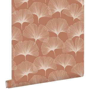 Estahome papel pintado hojas de ginkgo rojo barro cocido 53 cm x 10.05 m