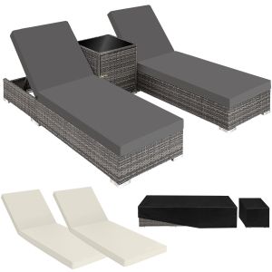 Tectake 2 tumbonas de aluminio y polirratán ajustables y mesa auxiliar
