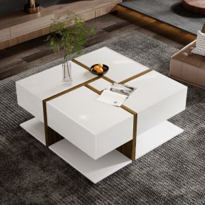 Mesa centro cuadrada 4 cajones blanco 78x78 cm