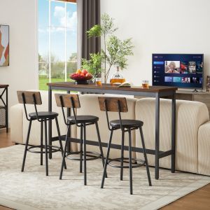 Conjunto de mesa alta 3 taburetes acolchados marrón negro cocina