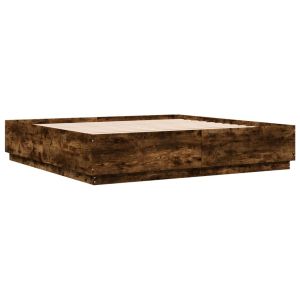vidaXL estructura cama con luces LED madera roble ahumado 200x200 cm