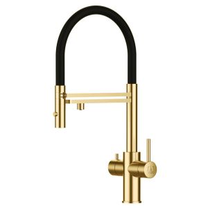 Grifo de cocina 5 vías acero inox ducha 2 chorros, pvd oro satinado/negro