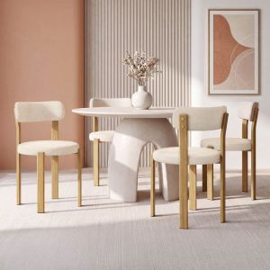 Lote de 4 sillas de tela chenilla beige nella