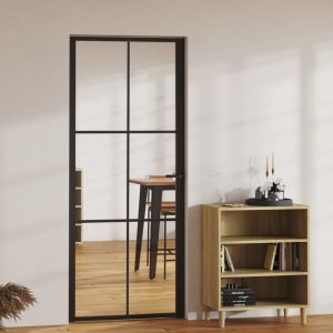 Puerta interior vidrio esg y aluminio negro 83x201,5 cm wef4637