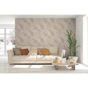 Papel pintado texturizado etnico tnt hojas multicolor beige