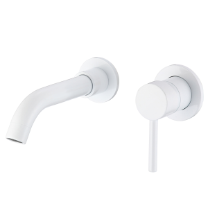 Valaz grifo lavabo empotrado redondo monomando blanco caño 15cm