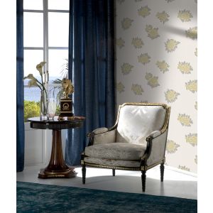 Papel pintado texturizado tnt flor textil seda beige, amarillo y gris