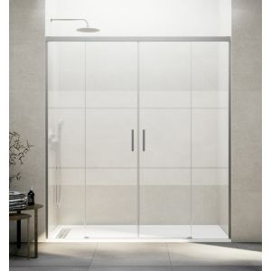 Mampara basic spazio 2 puertas + 2 fijos serigrafiado niquel 140 cm