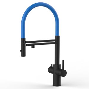 Grifo de cocina 5 vías acero inox ducha 2 chorros amovible, negro / azul