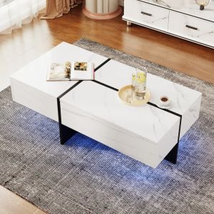 Mesa de centro con LED y 3 cajones blanco 34,5x100x50cm