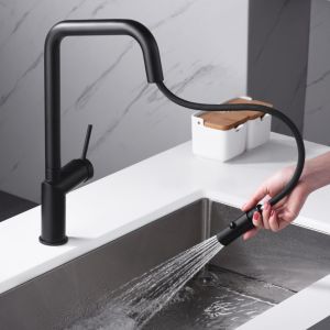Imex - grifo monomando de cocina extraíble negro serie bonn