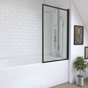 Mampara de baño abatible 75x130cm - negro mate - dark contouring screen