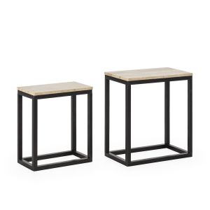 Set 2 mesa auxiliar 58x34x63, 48x28x55 madera negro, marmol crema