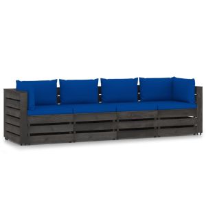 vidaXL sofá de palets 4 plazas cojines gris madera de pino impregnada