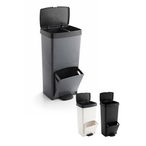 Cubo de basura para reciclaje triple 70l | 3 compartimento (Gris)