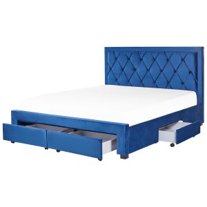 Cama con cajones lievin terciopelo azul marino 180 x 200 cm