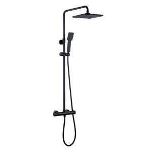 Kibath columna ducha termostática cuadrada de 83-120 cm negro mate de latón
