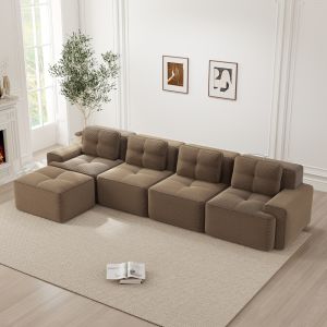 Sofá modular en l pana marrón 4 plazas chaise longue asiento profundo