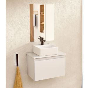 Mueble baño suspendido 49,5cm blanco lavabo cuadrado espejo bellobath