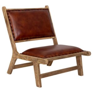 Banqueta descalzadora de madera y cuero marrón 65x78x81h cm