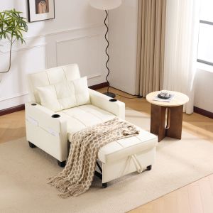 Sofá cama individual 3 en 1 blanco madera metal usb portavasos