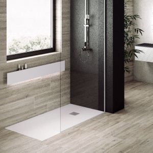 Plato de ducha pizarra pure blanco  70x180 cm rejilla acero inox.