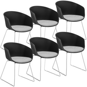 Set de 6 sillas de comedor con reposabrazos y asiento acolchado negro