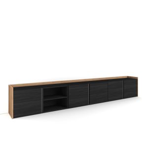 Mueble tv, televisión, 309x35x50 cm, negro y roble rf4185