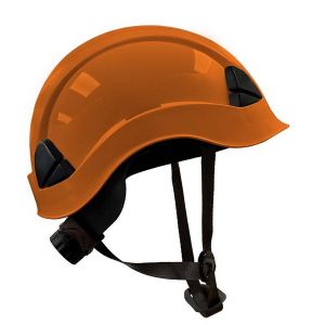 Casco naranja con barboquejo