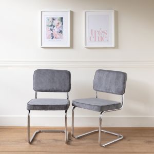 Pack de 2 sillas cantiléver de pana gris