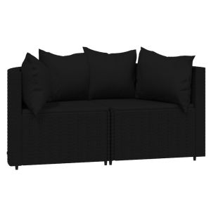 vidaXL sofás de esquina jardín con cojines 2 uds ratán sintético negro