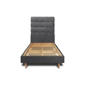 Cama de 90x200 cm con cabecero tapizado - tejido lienzo mate - negro