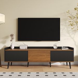 Mueble para televisor,negro+madera,49,5×160×39cm