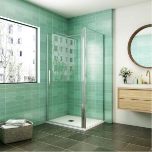 Mampara de ducha frontal abatible+panel lateral,barra 140cm,800x700x1950mm