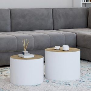 Idmarket lote de 2 mesas bajas cilíndricas apilables galia madera y blanco