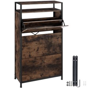 Zapatero con 3 compartimentos de madera oscura, marrón 61 x 32 x 130 cm