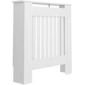 Cubierta para radiador de lamas, tablero mdf, 78 x 19 x 82 cm, blanco