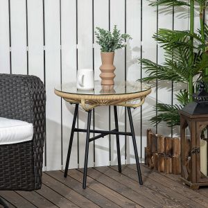Mesa auxiliar de jardín redonda ratán beige 50x50x50cm