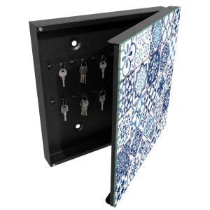 Caja guarda llaves 30x30x5 azulejos azules, apertura derecha tulup