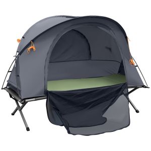 Cama de camping tela oxford, aluminio gris 200x86x147 cm