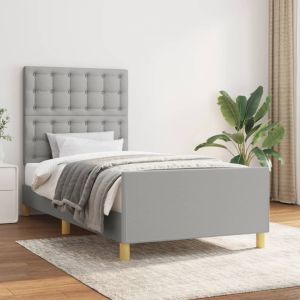 Cama con cabecero de tela gris claro 90x190 cm